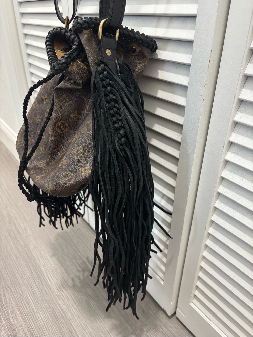 Monogram Drawstring Bucket Bag in Brown and Black with Original Dustbag - Picture 4 of 16